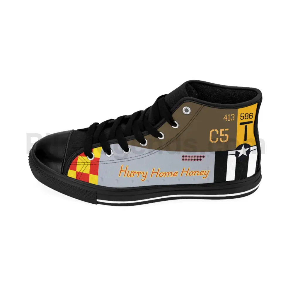 P-51 Hurry Home Wwii Nose Art Men’s Classic High Top Sneakers Shoes