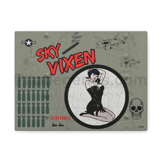 Sky Vixen Wwii Nose Art Matte Canvas Stretched 1.25’’ 12X9 12’’ X 9’’ (Horizontal) /