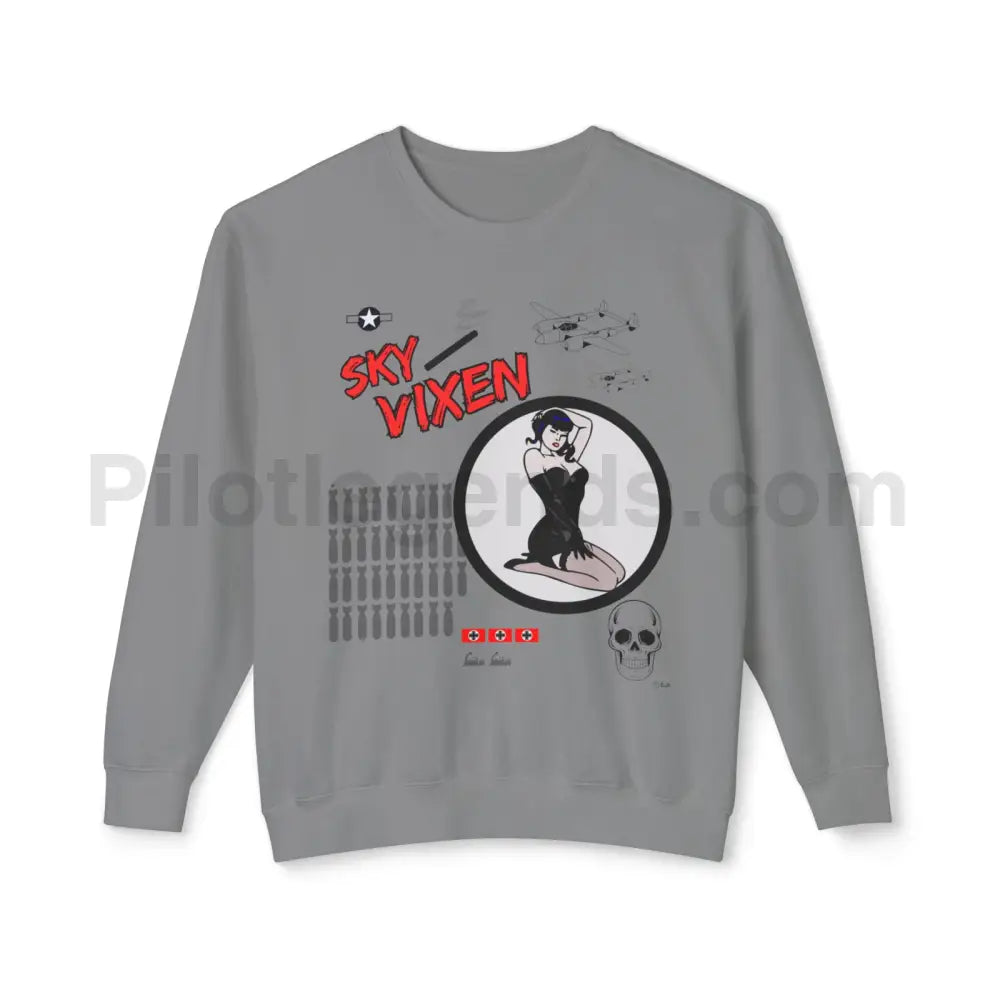 Sky Vixen Wwii Nose Art Unisex Lightweight Crewneck Sweatshirt Grey / S