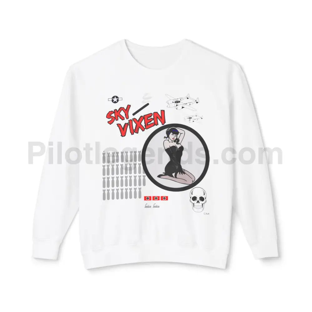 Sky Vixen Wwii Nose Art Unisex Lightweight Crewneck Sweatshirt White / S